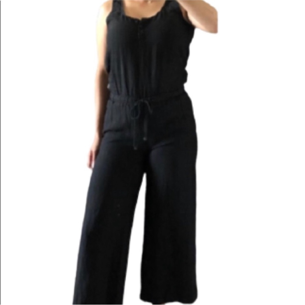 Cloth & Stone Anthropologie Black 100% Linen Sleeveless Cropped Jumpsuit
